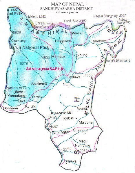 Map of Sankhuwasabha District