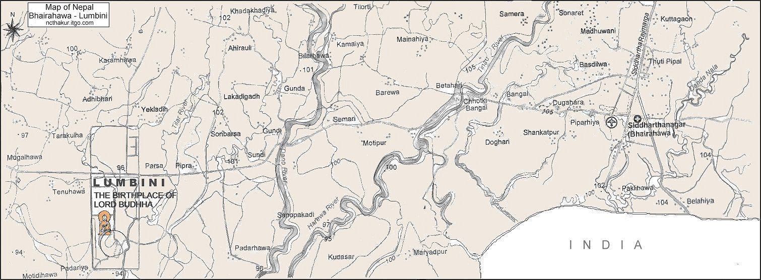 Map of Nepal:Bhairahawa-Lumbini