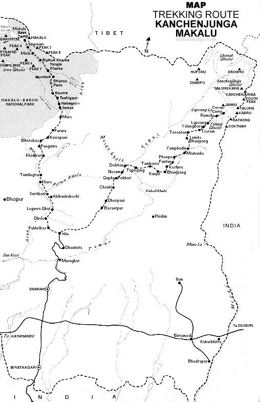 Map of Nepal:Makalu & Kanchenjunga
