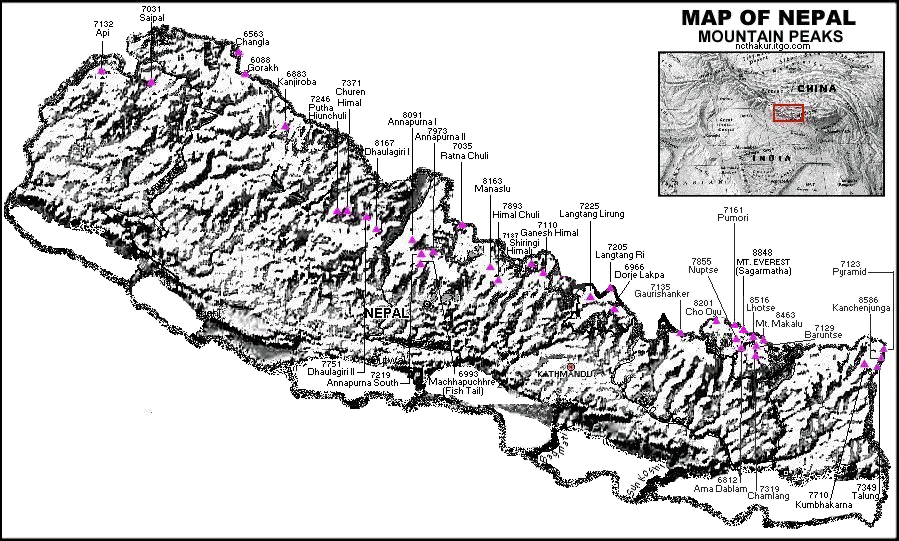 Map of Nepal Himalayas